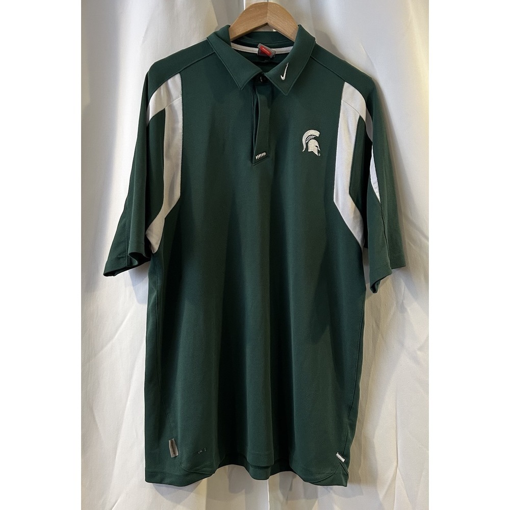 Nike Dri Fit Michigan‎ State Spartans Polo Shirt Mens Large Green MSU XL